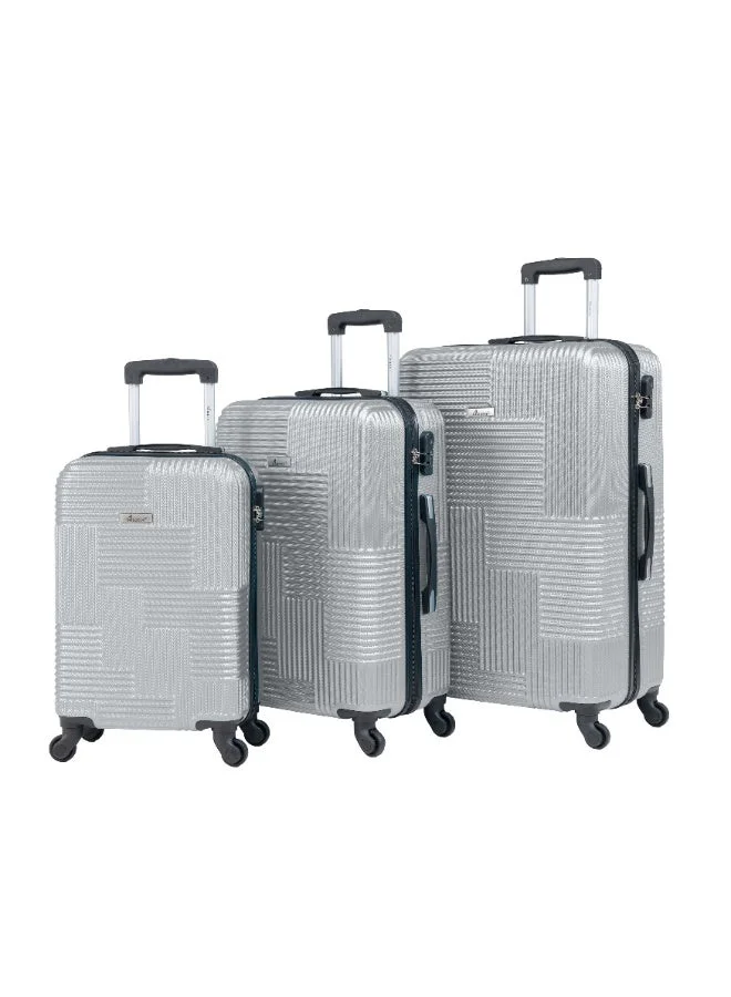 SENATOR Hard Shell Travel Bags Trolley Luggage Set of 3 Piece Suitcase for Unisex ABS Lightweight with 4 Spinner Wheels KH110 Silver