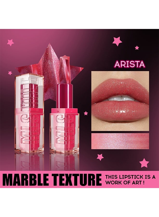 RoyueS Glitter Marble Lipstick, Five-Pointed Star Pearlescent Lip Gloss, Long Lasting Non-sticky Highly Pigmented Shimmer Delicate Lip Glaze for Daily Lip Makeup # ARISTA - Image 2