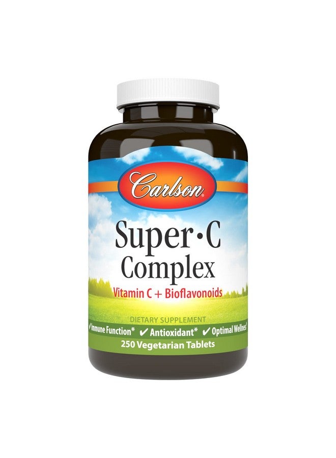 Carlson - Super-C Complex, Vitamin C + Bioflavonoids, Immune Function & Optimal Wellness, Antioxidant, 250 Vegetarian Tablets - Image 1