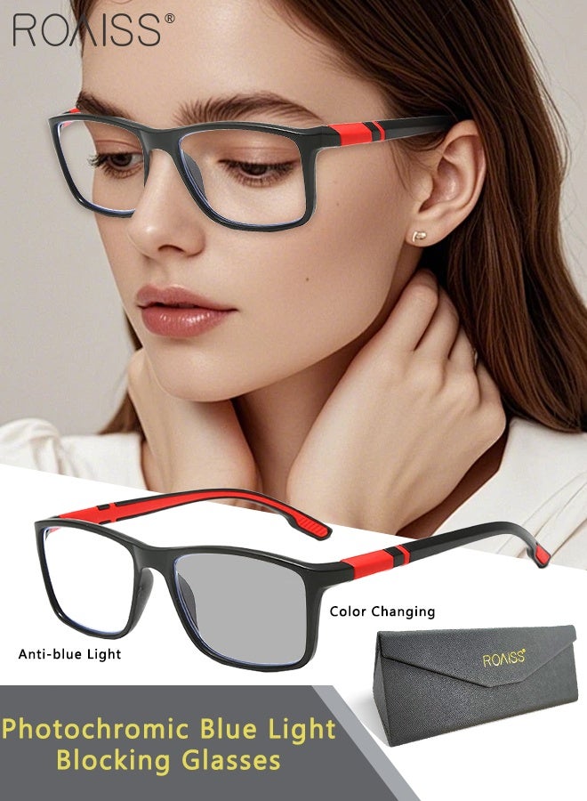 رويس نظارات شمسية للرجال والنساء، مضادة للأشعة فوق البنفسجية والوهج، مزودة بفلتر للضوء الأزرق، نظارات كمبيوتر مستطيلة، مضادة للضوء، مضادة لإجهاد العين، نظارات صداع، لون أسود وأحمر - Image 1