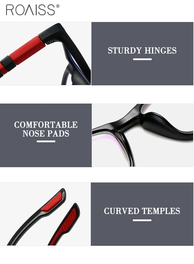 رويس نظارات شمسية للرجال والنساء، مضادة للأشعة فوق البنفسجية والوهج، مزودة بفلتر للضوء الأزرق، نظارات كمبيوتر مستطيلة، مضادة للضوء، مضادة لإجهاد العين، نظارات صداع، لون أسود وأحمر - Image 4