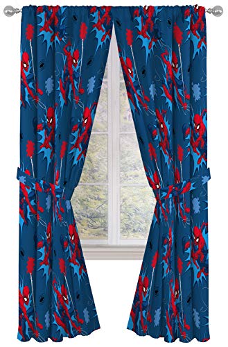 Jay Franco Kids Window Drapes - 4 Piece Curtain Set Includes 2 Tiebacks, Beautiful Bedding Room Décor and Easy Set Up, Blue - Spiderman, 84 Inch - Image 1