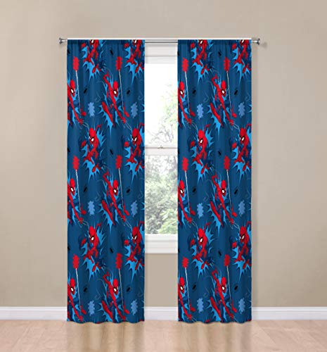 Jay Franco Kids Window Drapes - 4 Piece Curtain Set Includes 2 Tiebacks, Beautiful Bedding Room Décor and Easy Set Up, Blue - Spiderman, 84 Inch - Image 2