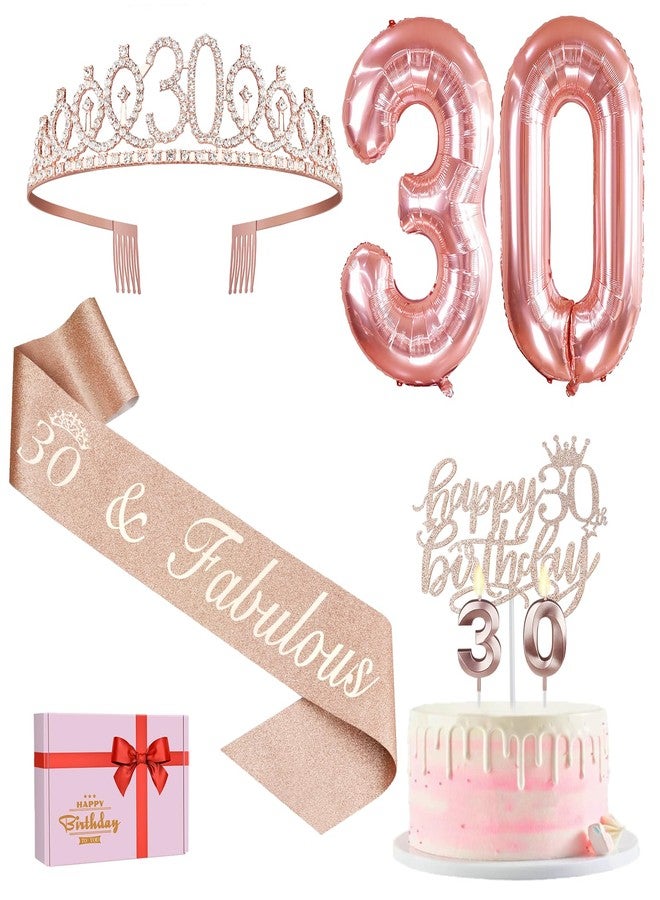 YeohJoy 30th Birthday Decorations for Her, Including 30th Birthday Sash and Tiara, Cake Topper and Candles, Number 30 Balloons, 30th Birthday Decorations Women, 30th Birthday Gifts for Women - Image 1