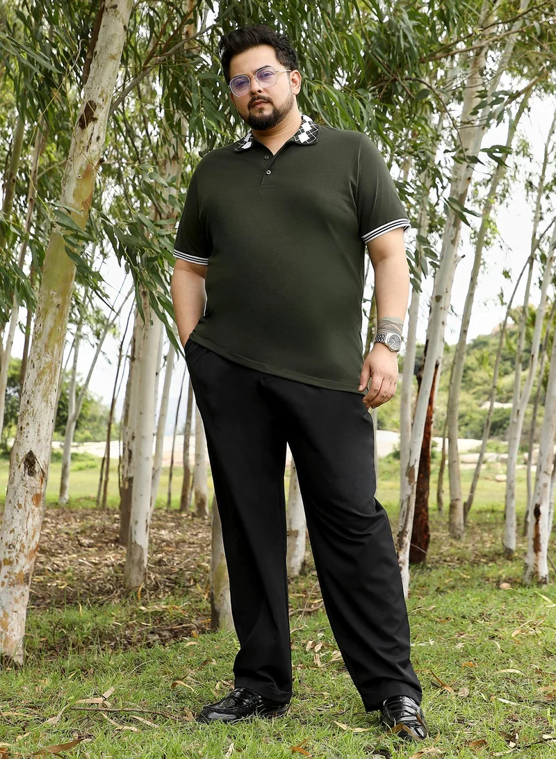 انستافاب بلس Instafab Plus Men Block Argyle-Knit Polo T-Shirt | Jacquard Polo Neck , Short Tipping Cuff Sleeves | Half-Button Closure , Straight Hem | Colourblock Knit Fabric For Casual & Daily Wear | Green