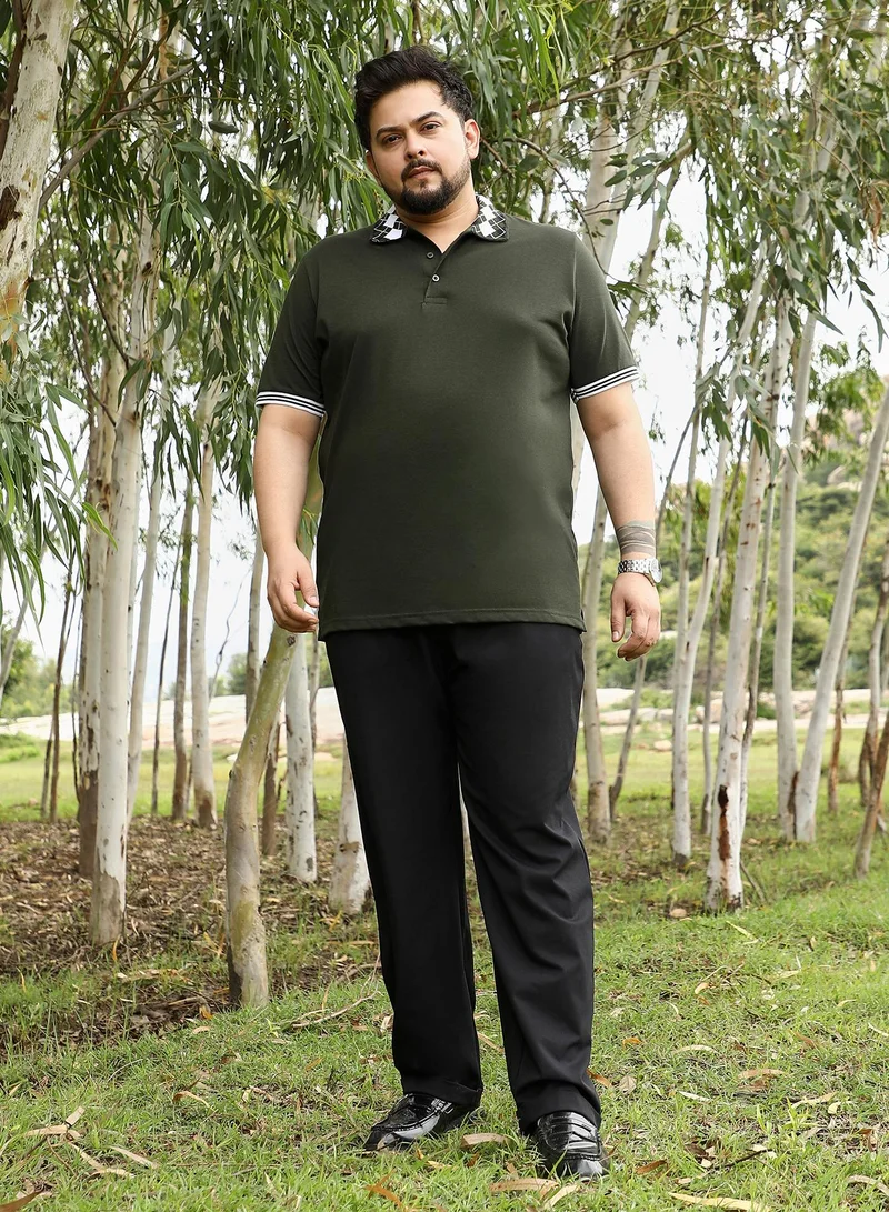 انستافاب بلس Instafab Plus Men Block Argyle-Knit Polo T-Shirt | Jacquard Polo Neck , Short Tipping Cuff Sleeves | Half-Button Closure , Straight Hem | Colourblock Knit Fabric For Casual & Daily Wear | Green