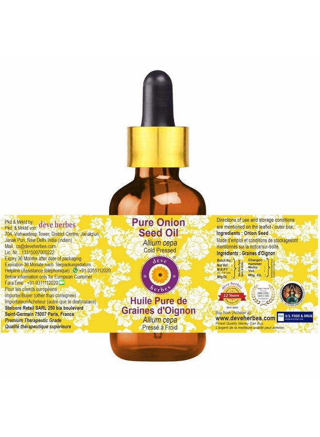 Deve Herbes Pure Onion Seed Oil (Allium cepa) with Glass Dropper | Cold Pressed | Natural | Undiluted | For Diluting Essential Oils | For Hair, Skin & Massage | Men & Women | 30ml - Image 3