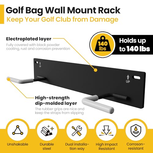 Chenteel Golf Bag Wall Mount Rack for Garage Black Steel 1 Pack Easy Install OfftheFloor Storage - Image 3