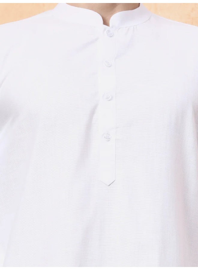 Devoiler Mens White Linen Feel Cotton Kurta Set - Image 2
