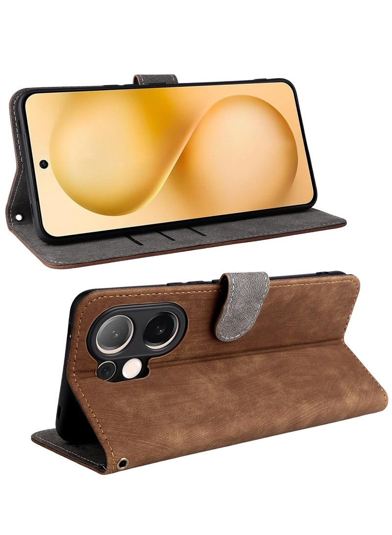 For Vivo V60 Flip Cover with Detachable Lanyard, PU Leather Full Body Protection Shockproof Flip Mobile Phone Case, RFID Anti-theft Brush Folio Wallet Case - Image 2