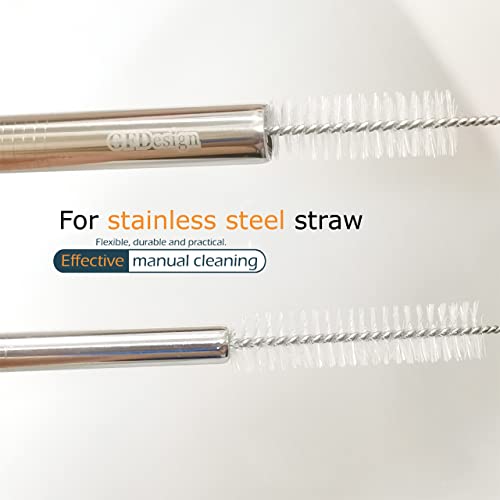GFDesign Drinking Straw Cleaning Brushes Set Pipe Tube Cleaner Nylon Bristles Stainless Steel Handle - 8" x 3/8" (10mm) - Set of 15 - Image 4