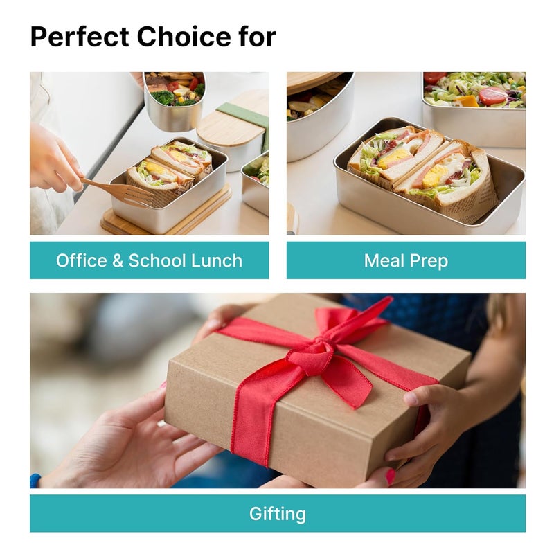 The Better Home 304 SS Microwave Safe Steel Container 950ml Bamboo Lid Steel Microwave Safe Container with Lid Stainless Steel Lunch Box for Kids Office Men Women Steel Tiffin Box for Girls - Image 4