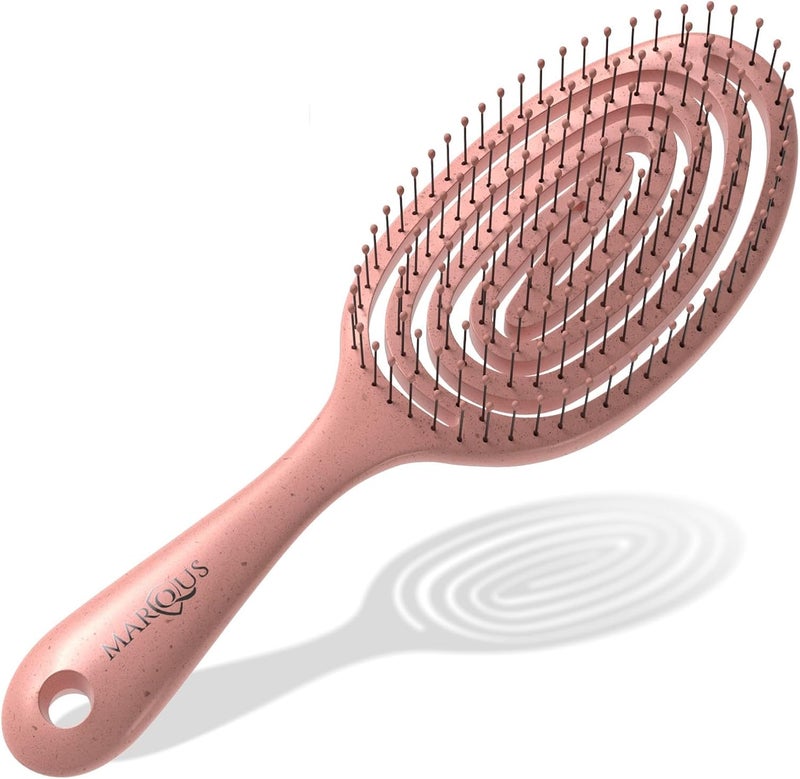 marQus Detangling Hair Brush for Women and Men With UltraSoft Flexible Bristles and Body Glides Through Tangles with Ease Suitable for All Hairtypes Wet or Dry Rose