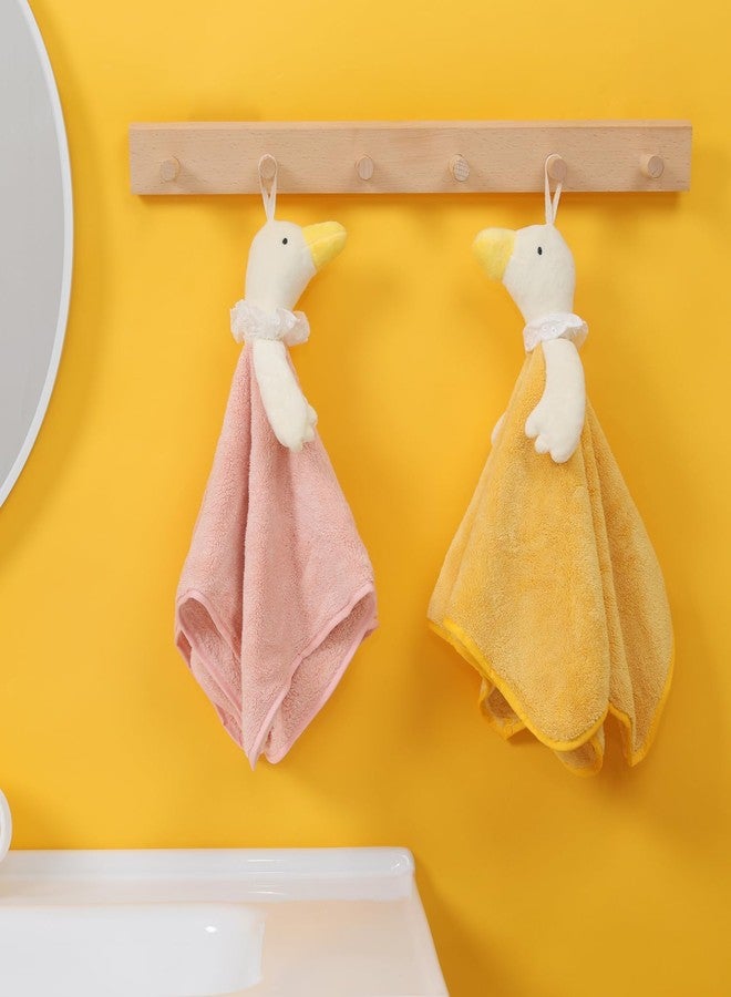 Tyrafry Decorative Hand Towels for Bathroom& Kitchen-Each Animals Themed Hand Towel, Big Goose Square Hand Towel for Kitchen Bathroom Bedroom, Pink and Yellow - Image 1