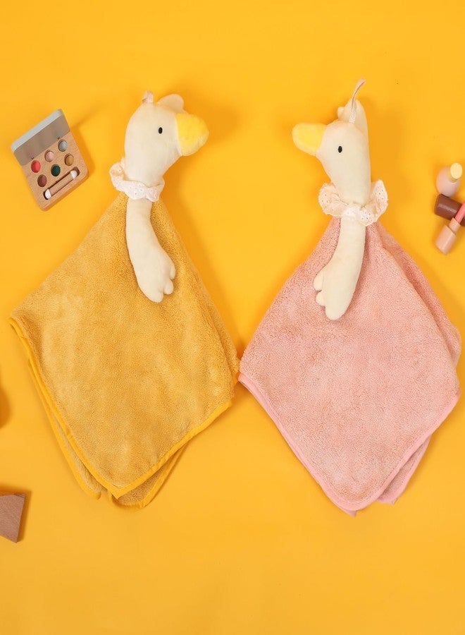 Tyrafry Decorative Hand Towels for Bathroom& Kitchen-Each Animals Themed Hand Towel, Big Goose Square Hand Towel for Kitchen Bathroom Bedroom, Pink and Yellow - Image 2