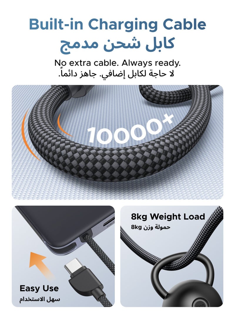 يو جرين شاحن لاسلكي محمول فائق النحافة بسعة 10000 مللي أمبير، يدعم تقنية Qi2 بقدرة 15 واط، مزود بكابل USB-C مدمج بقدرة 30 واط، تصميم مريح متوافق مع سلسلة iPhone 17 Pro / سلسلة Samsung S26 / AirPods 15 واط مع كابل - رمادي - Image 5