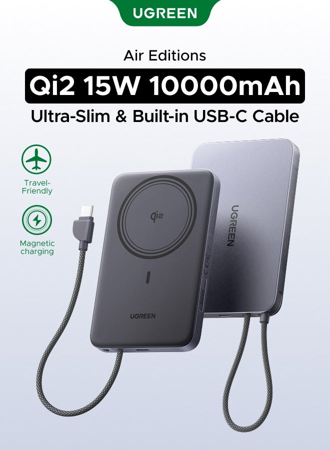 Ugreen Power Bank 10000mAh Power Bank With Qi2 Wireless Charging Magnetic Power Bank 30W Fast Charging Built-In Cable Wireless Power Bank Portable Charger Travel Charger For iPhone 18 Pro, iPhone 18 Pro Max, iPhone Duo, iPhone 17,Ultra-Slim, Compatible With MagSafe 10000mAh 10000mAh - Image 1