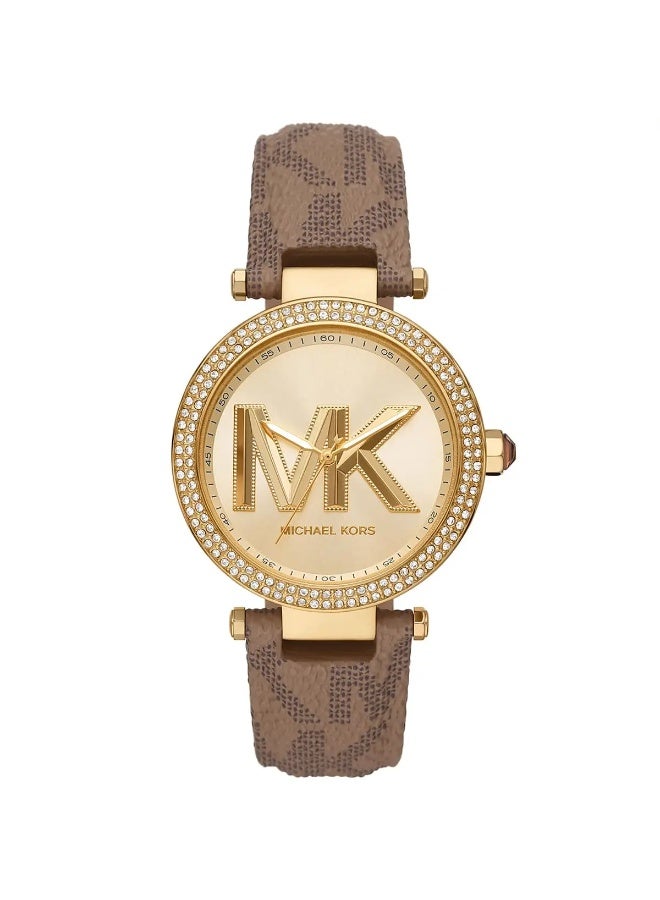 Michael Kors Women Michael Kors Parker Women’s Analog Quartz Watch with Gold Dial & Brown Strap – MK2973 - Image 1