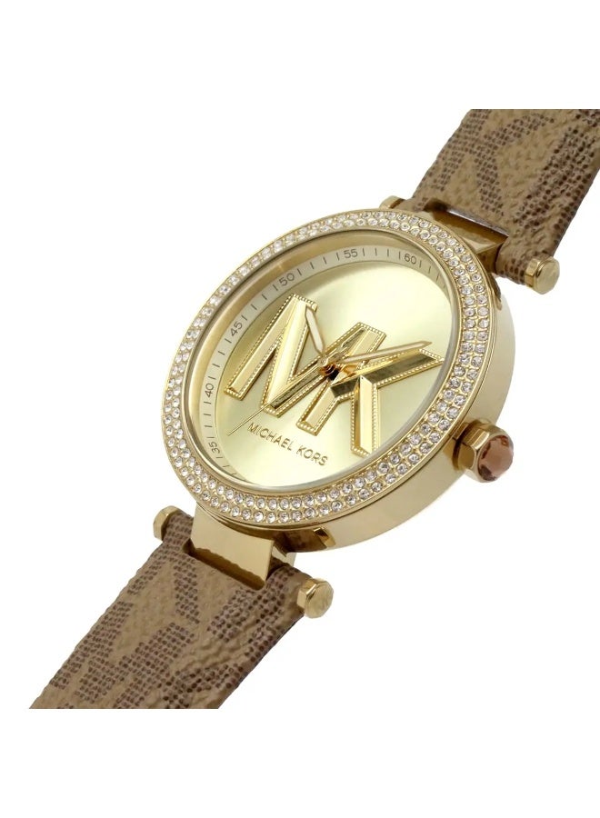 Michael Kors Women Michael Kors Parker Women’s Analog Quartz Watch with Gold Dial & Brown Strap – MK2973 - Image 2