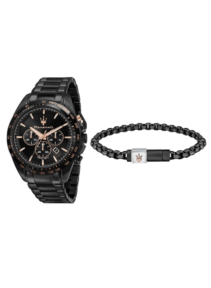 Maserati ساعة تراجاردو للرجال بمينا سوداء وسوار من الفولاذ المقاوم للصدأ R8873612050 - 45 مم - Image 1