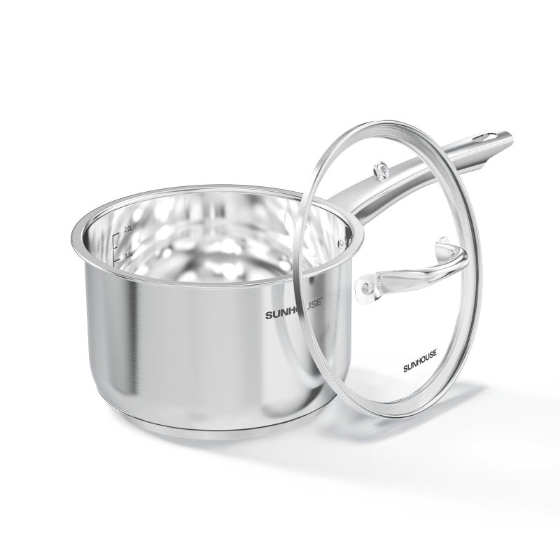 SUNHOUSE â€“ 3 Quarts Stainless Steel Sauce Pan with Lid - PFOA-FREE, Stainless Steel Sauce Pan, Advanced Impact Bonding Induction Base, Stay-Cool Handle, Compatible with All Cooktops - Image 1