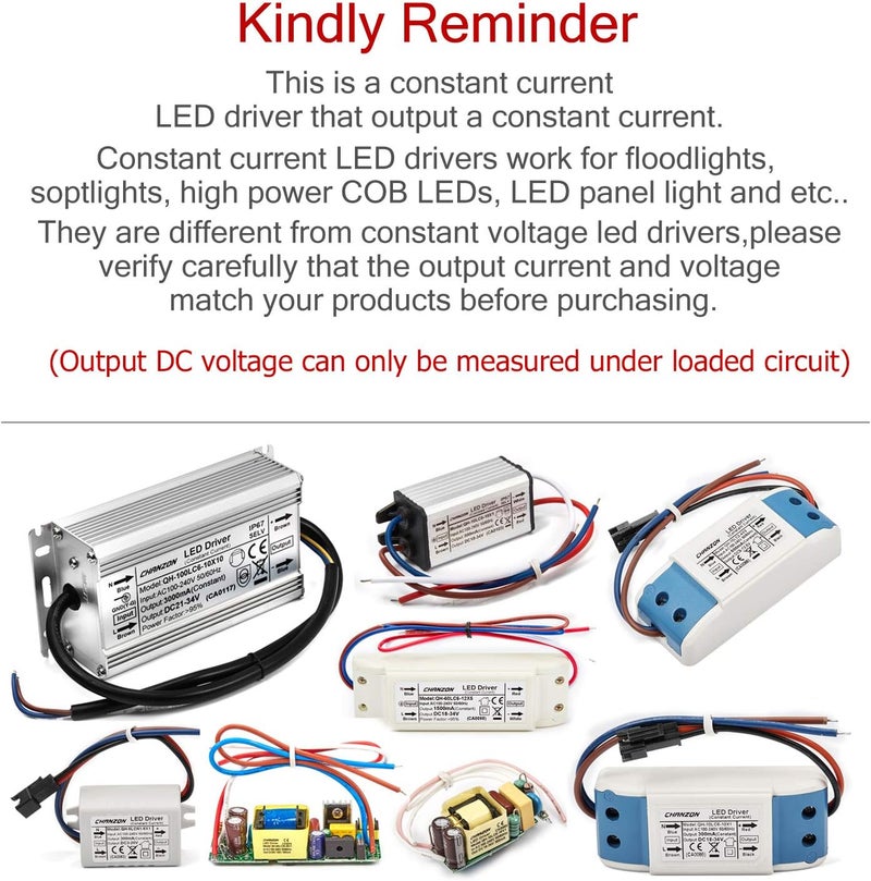 CHANZON LED Driver 600mA (Constant Current Output) 60V-85V (Input 100-240V AC-DC) (18-25) x3W 54W 60W 75W IP67 Waterproof Power Supply 600 mA Lighting Transformer for High Power COB Chips (Aluminium) - Image 3