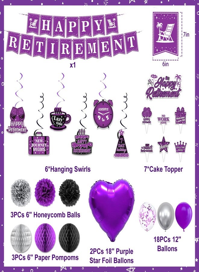 REDWORD Retirement Party Decorations, Purple Retirement Decorations for Women Including I'm Retired Sash & Tiara Set Banner Backdrop Hanging Garland Swirl Streamers Balloons Honeycomb Ball Cake Toppers - Image 2
