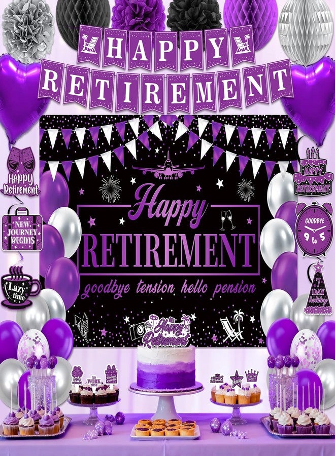 REDWORD Retirement Party Decorations, Purple Retirement Decorations for Women Including I'm Retired Sash & Tiara Set Banner Backdrop Hanging Garland Swirl Streamers Balloons Honeycomb Ball Cake Toppers - Image 4