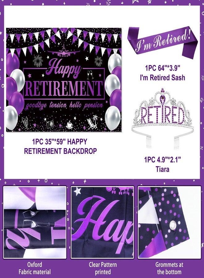 REDWORD Retirement Party Decorations, Purple Retirement Decorations for Women Including I'm Retired Sash & Tiara Set Banner Backdrop Hanging Garland Swirl Streamers Balloons Honeycomb Ball Cake Toppers - Image 3