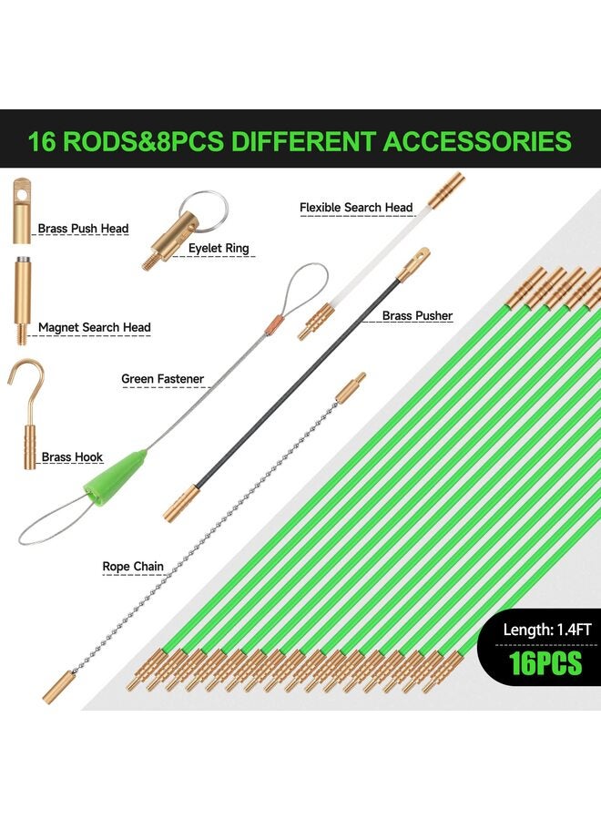 قضبان متوهجة من كابلات الأسلاك الكهربائية المصنوعة من الألياف الزجاجية مقاس 17 بوصة، ومجموعة قضبان كهربائية مزودة بـ 6 ملحقات مختلفة و10 أدوات سحب أسلاك بشريط لاصق - Image 2