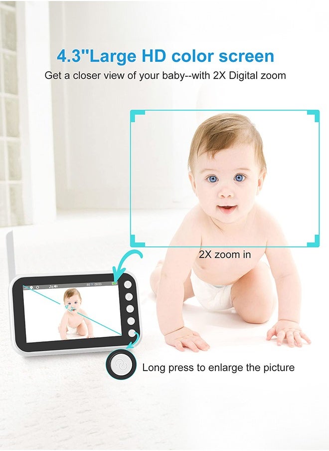 Occuwzz - Baby Monitor with Camera Audio 4.3 Inch Display 360° Rotation Range 8 Lullaby Monitor for Babies and Elderly - Image 1