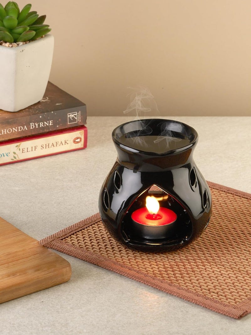 ASIAN AURA Asian Aura Ceramic Candle Diffuser Aroma Oil BurnerAroma Lamp for Home Fragrance OfficeRestuarantSpaAromatherapy Use 1 Tea Light Candle Black Diffuser - Image 1