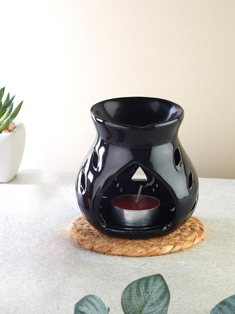 ASIAN AURA Asian Aura Ceramic Candle Diffuser Aroma Oil BurnerAroma Lamp for Home Fragrance OfficeRestuarantSpaAromatherapy Use 1 Tea Light Candle Black Diffuser - Image 2