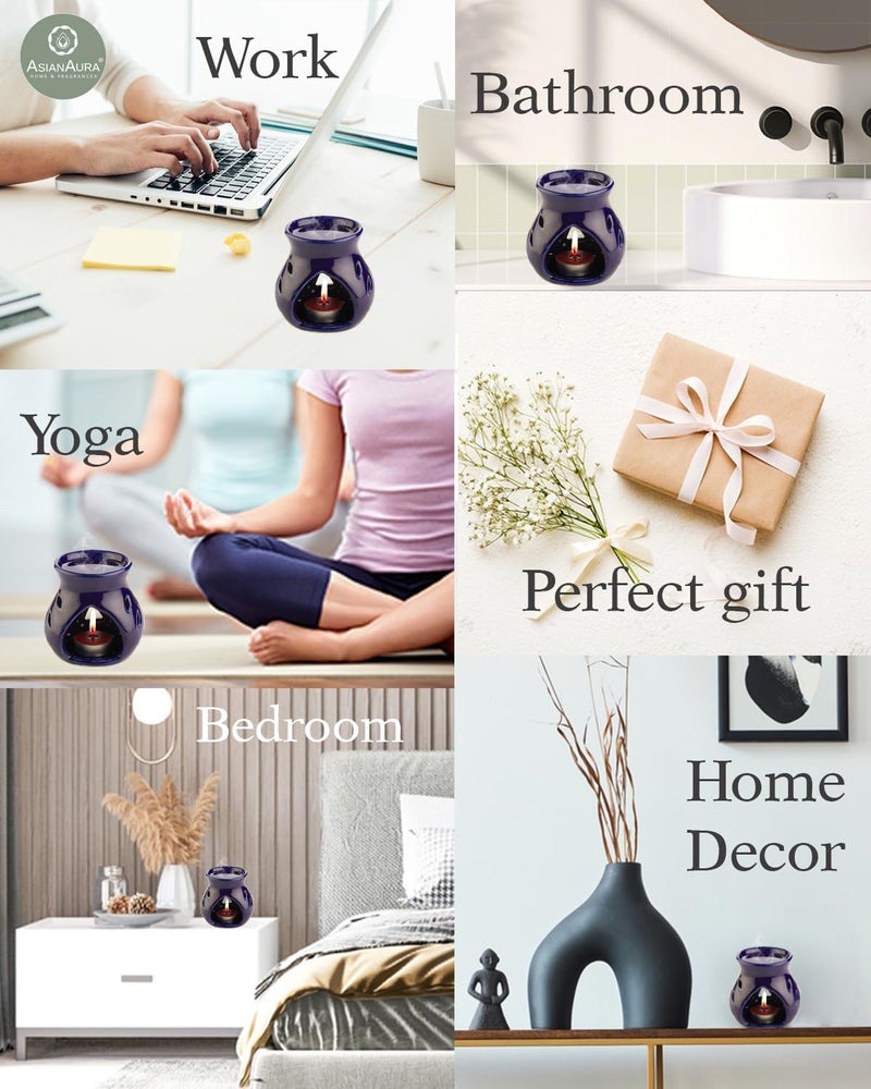 ASIAN AURA Asian Aura Ceramic Candle Diffuser Aroma Oil BurnerAroma Lamp for Home Fragrance OfficeRestuarantSpaAromatherapy Use 1 Tea Light Candle Black Diffuser - Image 5