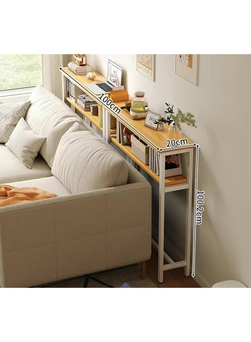 ليدين طاولات أريكة، طاولة وحدة تحكم رمادية ضيقة وطويلة مكونة من طبقتين مع مساحة تخزين خلف طاولة أريكة لغرفة المعيشة، طاولات وحدة تحكم طويلة جدًا للمدخل (أبيض) - Image 2