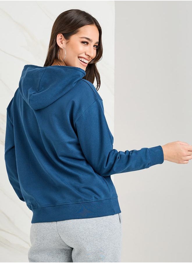 Regular Fit Embroidered Detail Hoodie with Front Pocket