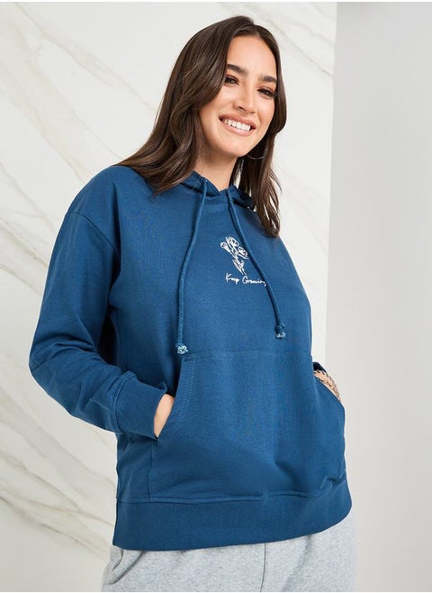 Regular Fit Embroidered Detail Hoodie with Front Pocket