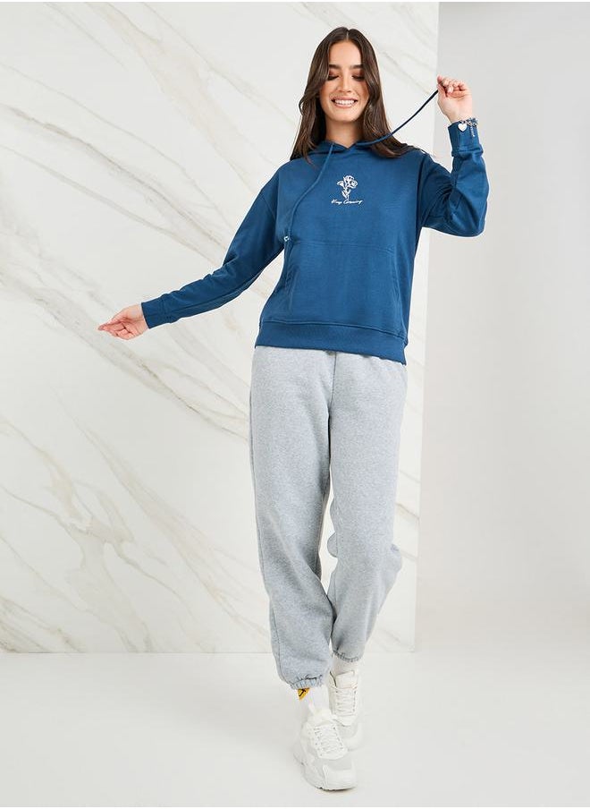 Regular Fit Embroidered Detail Hoodie with Front Pocket
