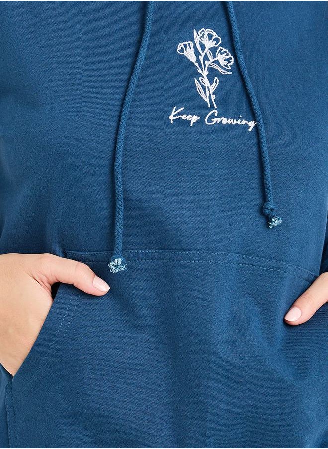 Regular Fit Embroidered Detail Hoodie with Front Pocket
