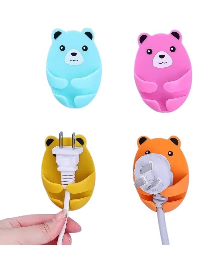 Self-Adhesive Bear Wall Hooks for Plug and Cable Organizer (4 Pack in Assorted Colors) - Storage Solution for Data Cables, Earphones, Plugs, and Switches - Image 1