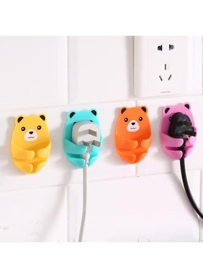 Self-Adhesive Bear Wall Hooks for Plug and Cable Organizer (4 Pack in Assorted Colors) - Storage Solution for Data Cables, Earphones, Plugs, and Switches - Image 2