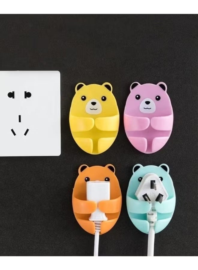 Self-Adhesive Bear Wall Hooks for Plug and Cable Organizer (4 Pack in Assorted Colors) - Storage Solution for Data Cables, Earphones, Plugs, and Switches - Image 3