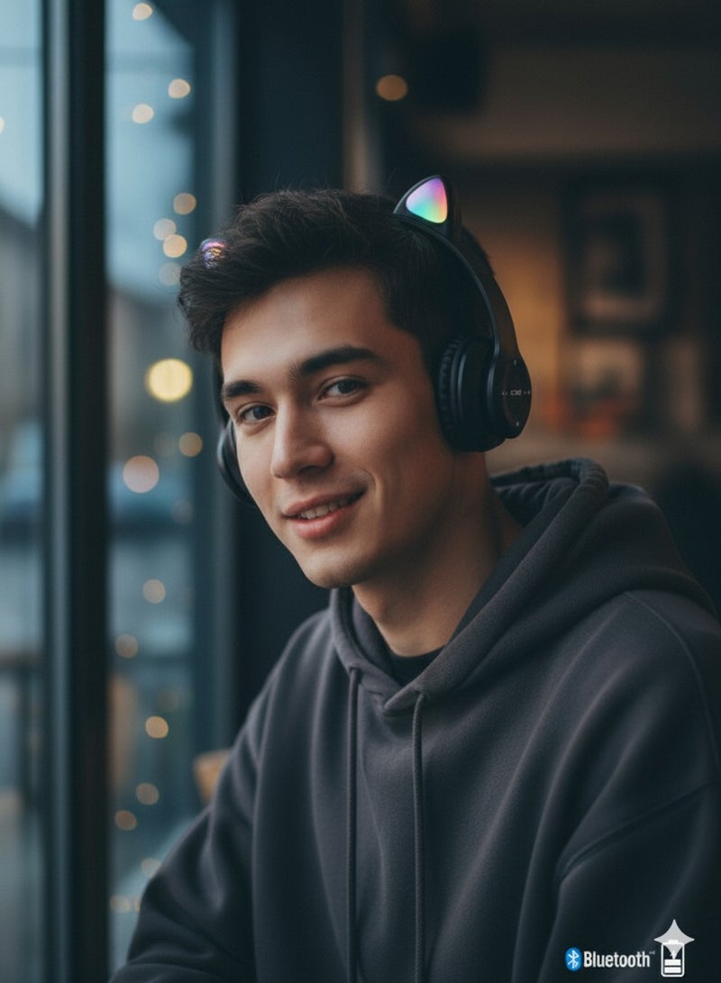 LED Light Up Wireless Stereo Cat Headset Headphones - Image 2