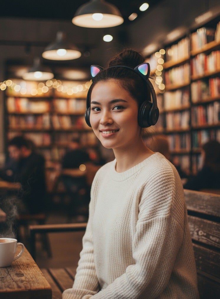 LED Light Up Wireless Stereo Cat Headset Headphones - Image 3