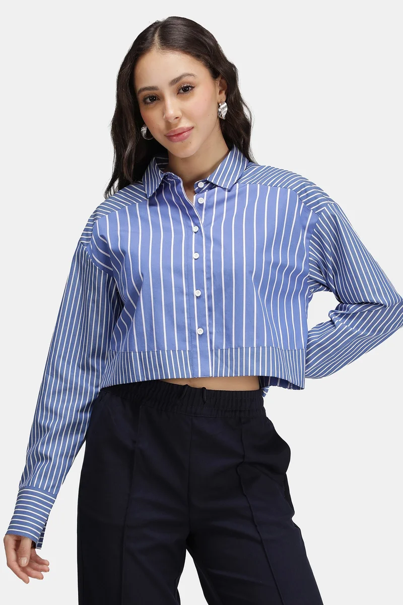فيرجيو Stripes Cotton Stripe Contrast Yoke Shirt for Women