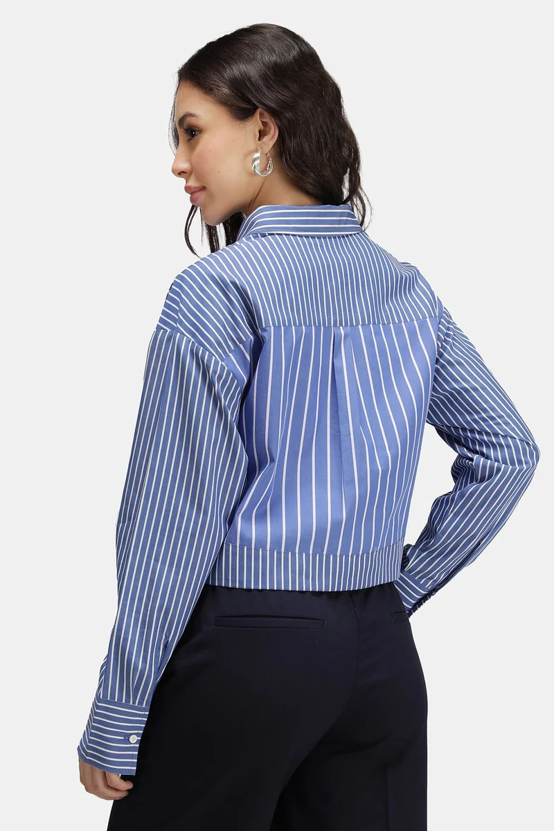 Virgio  Stripes Cotton Stripe Contrast Yoke Shirt for Women for Women | Best Price UAE