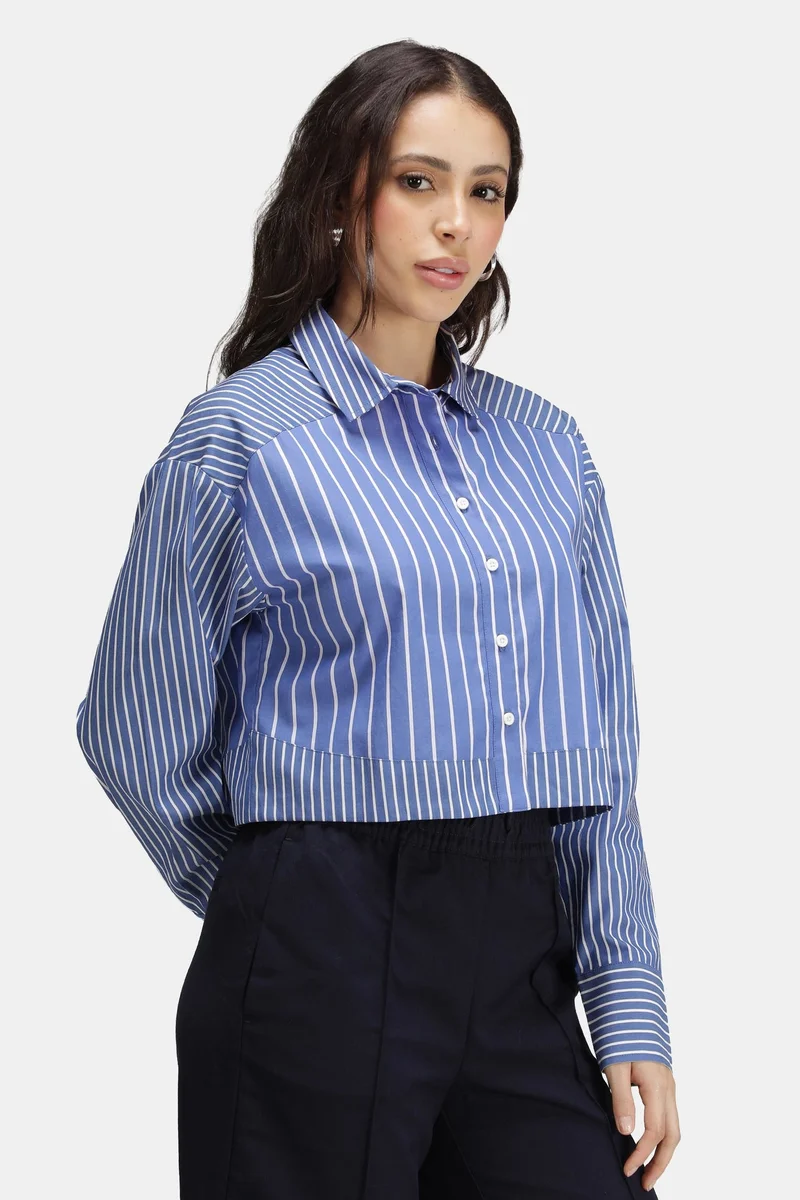 Virgio  Stripes Cotton Stripe Contrast Yoke Shirt for Women for Women | Best Price UAE