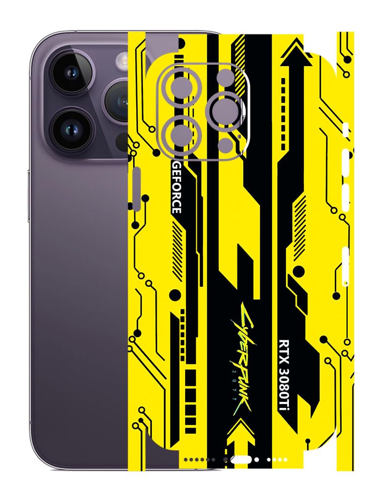 AtOdds - Full Body Back Screen Guard Protector Film - Lamination Wrap Skin Sticker for iPhone 14 Pro Max | Scratchproof Matte Finish (Design - Yellow Cyberpunk) - Image 1
