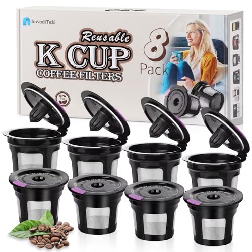 InwodiTeki Reusable K Cups for K-eurig, 8 Pack K Cup Reusable Coffee Pods, Universal Reusable K Cup for K-eurig 1.0 and 2.0, Refillable K Cup Coffe Pods BPA Free - Image 1