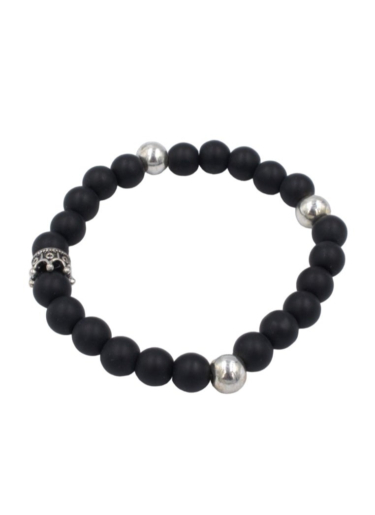 Rosh Fashion Stone Queen Sign Bracelet- Black/Silver  - Image 1